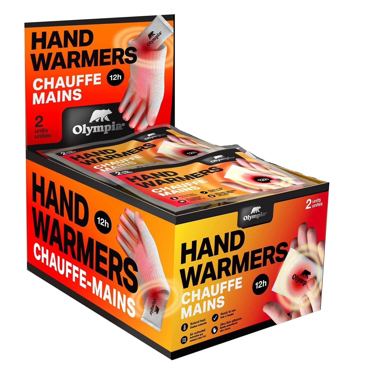 Olympia iHot Single Use Hand Warmers- 40 Units, up to 12 Hours of Long Lasting Heat, Safe For Kids & Adults